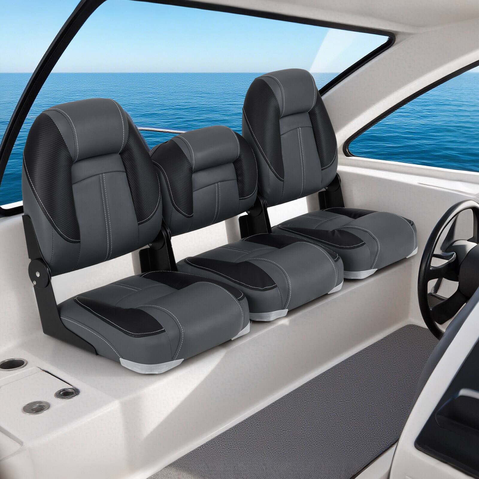 Alt View 1. Gymax - Gymax 3-Pack Folding Boat Seats w/ 28D Soft Sponge Padding Waterproof PVC Leather - Black.