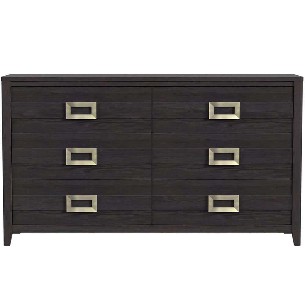 Elements - Tobias 6 Drawer Dresser — Black - Black with silver drawer pulls