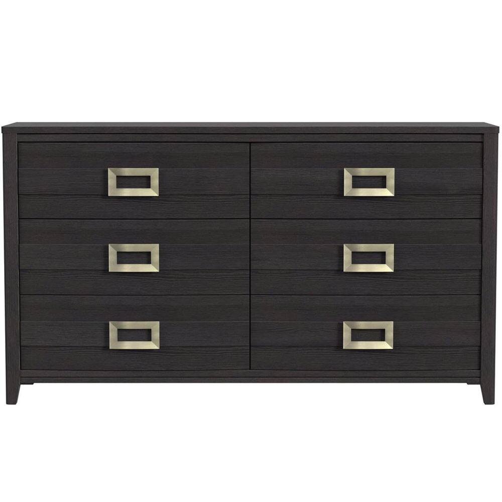 Front. Elements - Tobias 6 Drawer Dresser — Black - Black with silver drawer pulls.