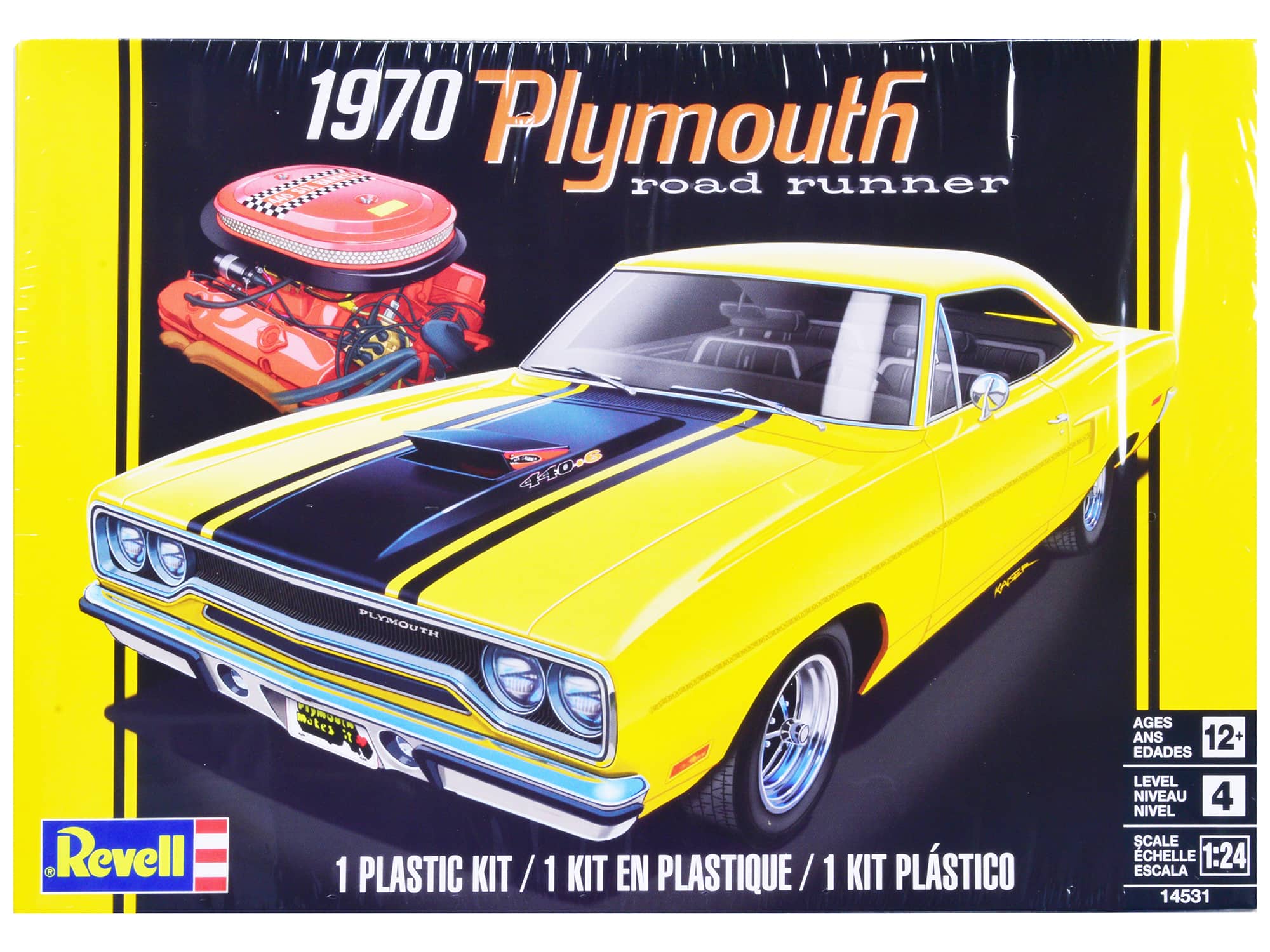 Level 4 Model Kit 1970 Plymouth Road Runner 1/24 Scale Model by Revell - Yellow