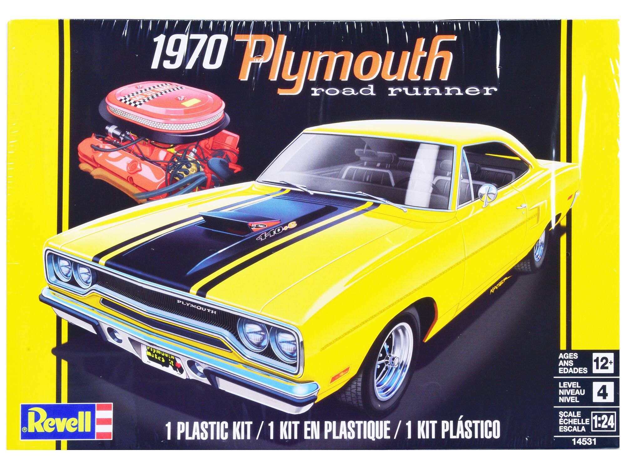 1970 Plymouth Road Runner

PLYMOUTH

1 PLASTIC KIT / 1 KIT EN PLASTIQUE / 1 KIT PLÁSTICO

LEVEL NIVEAU 4 NIVEL

SCALE 1:24 ESCALA

AGES 12+ ANS EDAD

14531