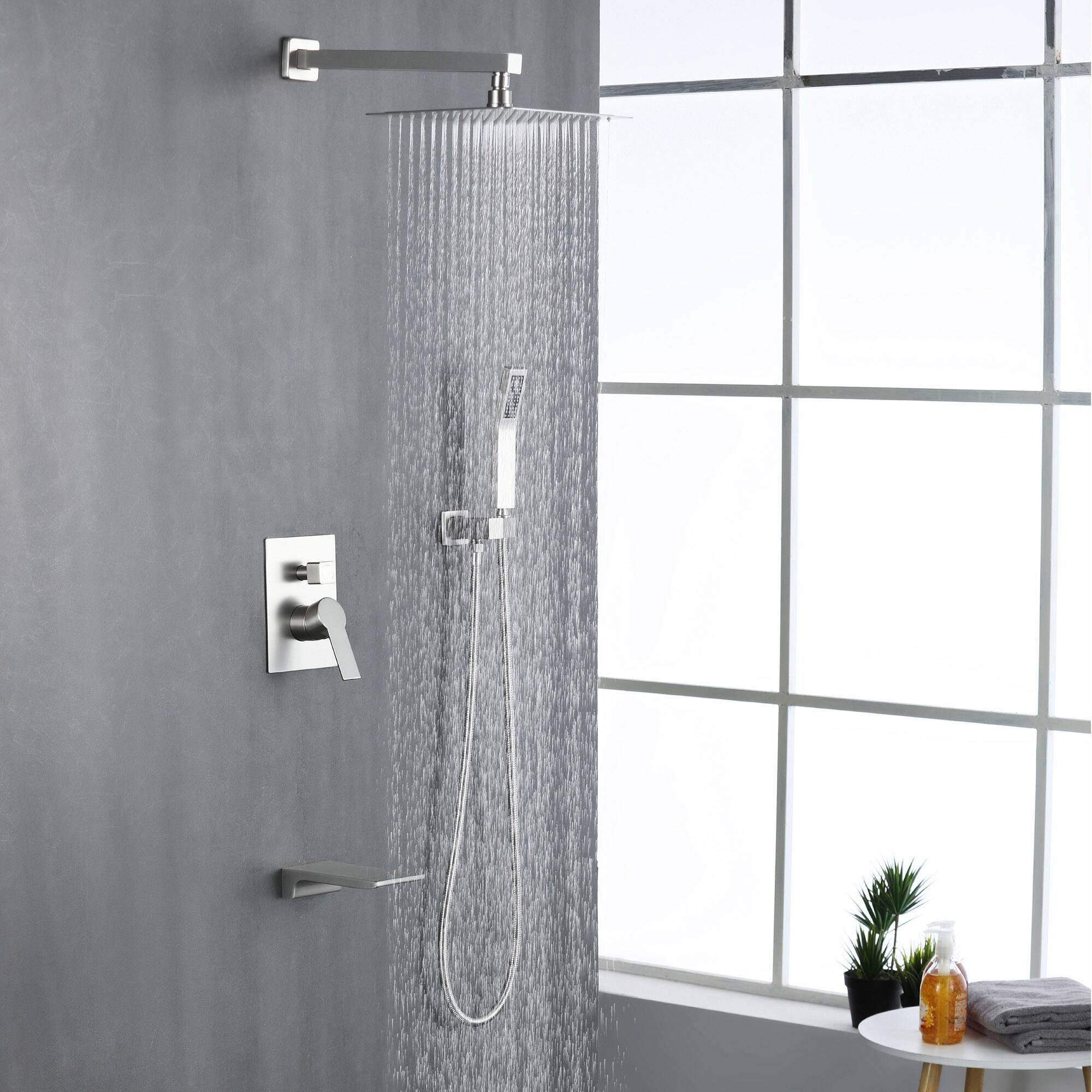 Alt View 2. Boyel Living - Brushed Nickel 10-Inch Rain Shower System Brass SUS304 3-Function Valve Waterfall Spout cUPC - Brushed Nickel.