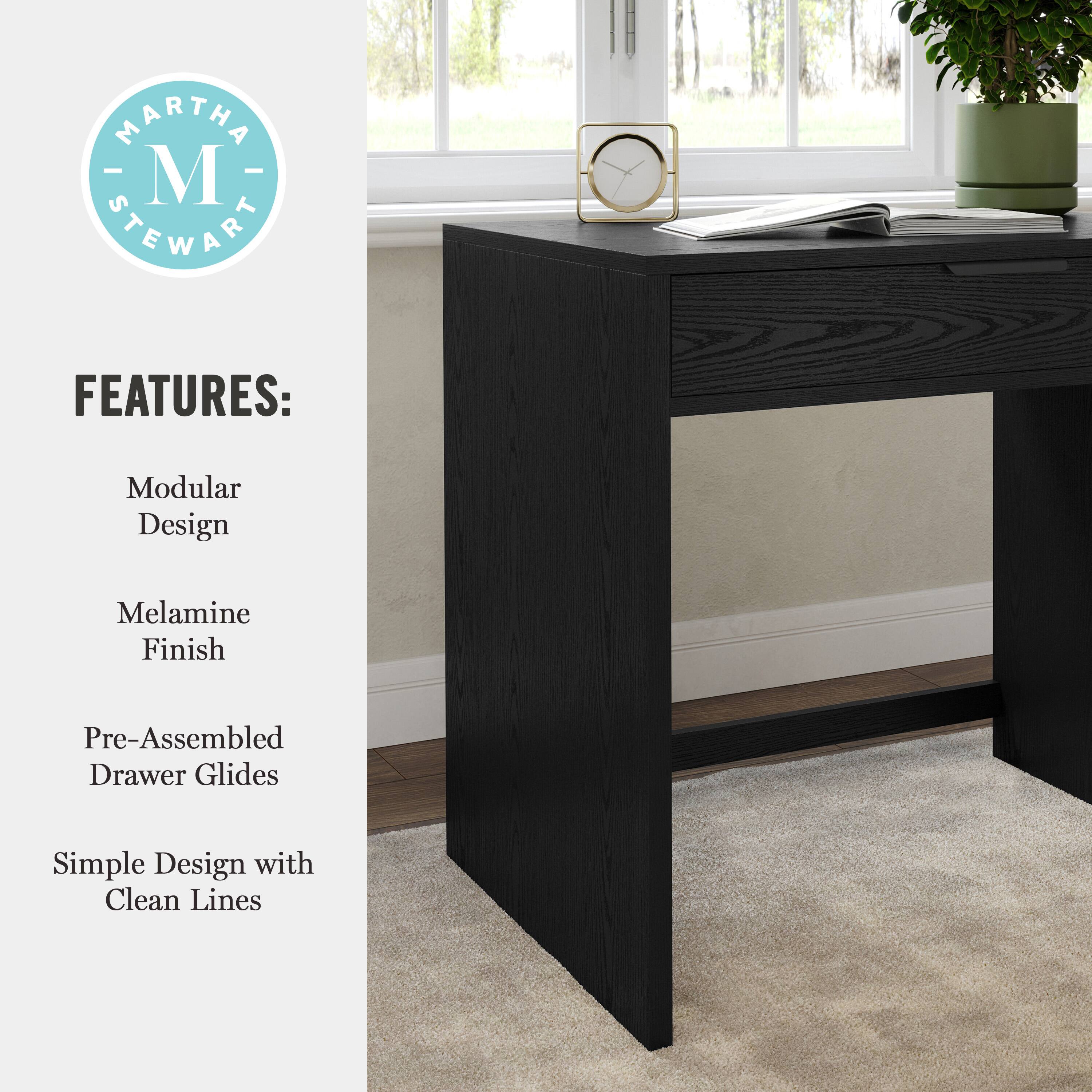 Martha Stewart Features: Modular Design, Melamine Finish, Pre-Assembled Drawer Glides, Simple Design with Clean Lines.