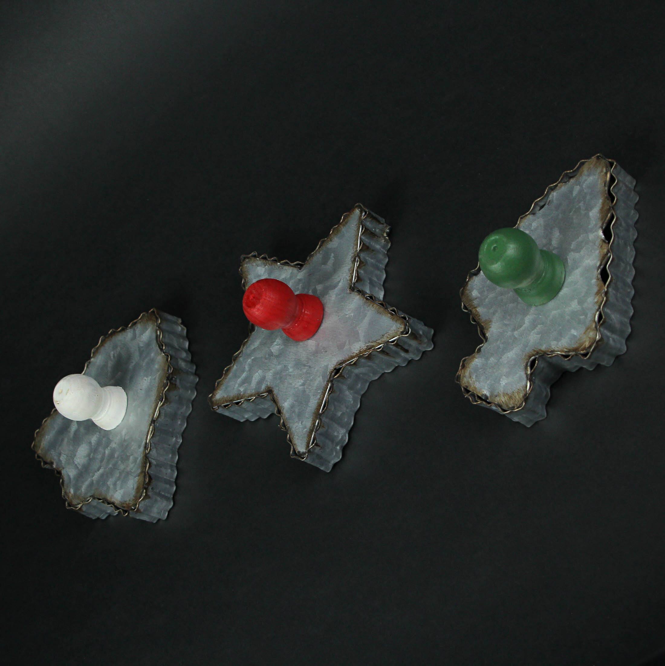 Alt View 5. Zeckos - Set of 3 Oversized Galvanized Zinc Finish Christmas Cookie Cutter Wall Hangings - Silver.