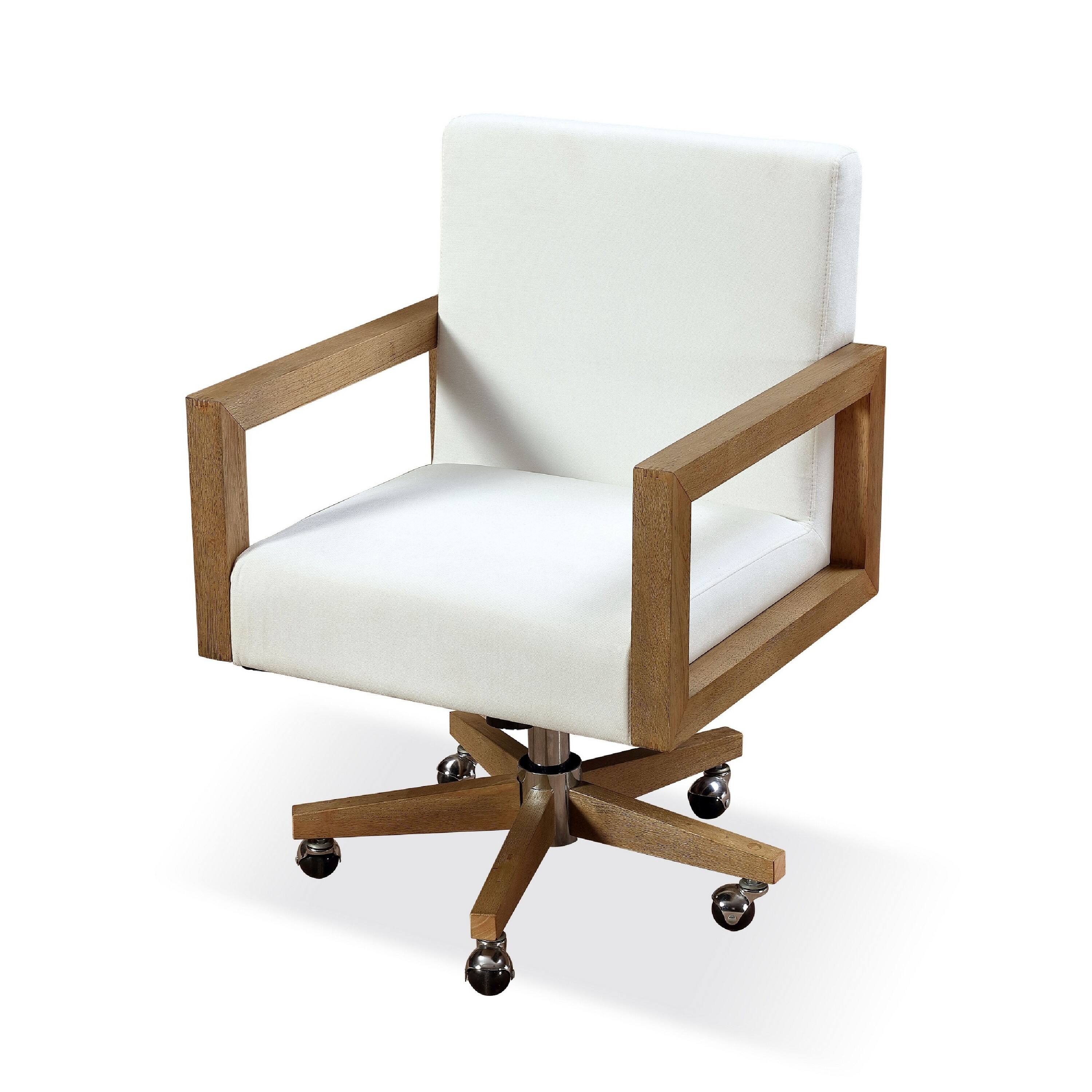 Front. Manhattan Lane - Rux 24 Inch Office Swivel Chair,  Fabric, Rolling Base,  Wood - White, Brown.