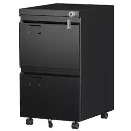 Boyel Living - 2-Drawer Mobile Metal File Cabinet with Lock for Letter and A4 Files - Black