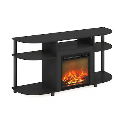 Front. Furinno - Jensen Open Storage Curved Entertainment Center Stand with Fireplace for TV up to 55 Inch - Americano.
