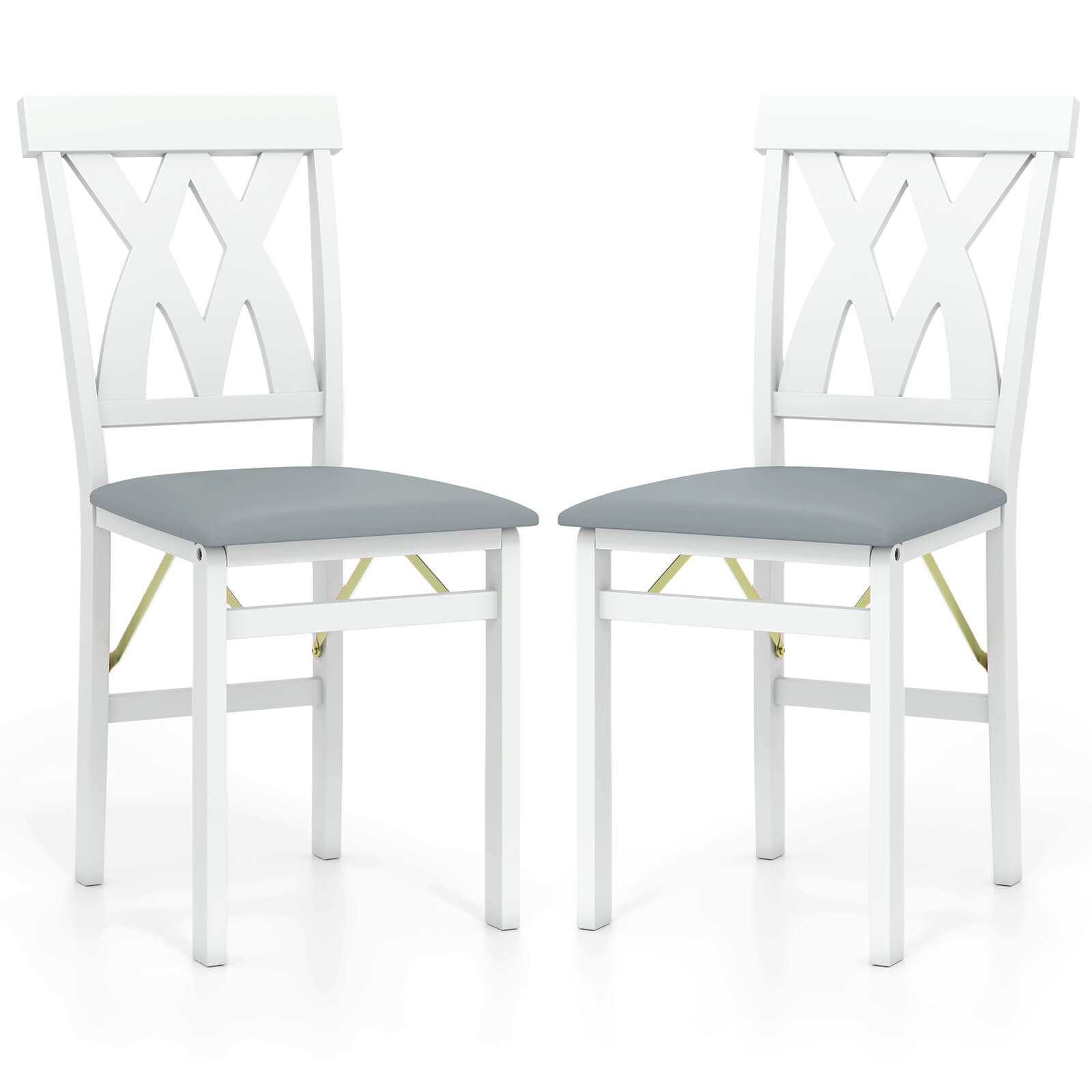 Alt View 9. Costway - Costway Folding Kitchen Chairs Set of 2 with Rubber Wood Frame Padded Seat PVC Leather - Gray+White.