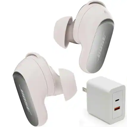 Front. Bose - Bose QuietComfort Ultra Earbuds (2nd Gen) Bundle with Fast Charger - Noise Cancelling (White Smoke) - White Smoke.