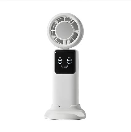 Front. Cluzine - Handheld Ice Cooling Fan, AI Expression Screen, Foldable, 4000mAh for Travel & Office.