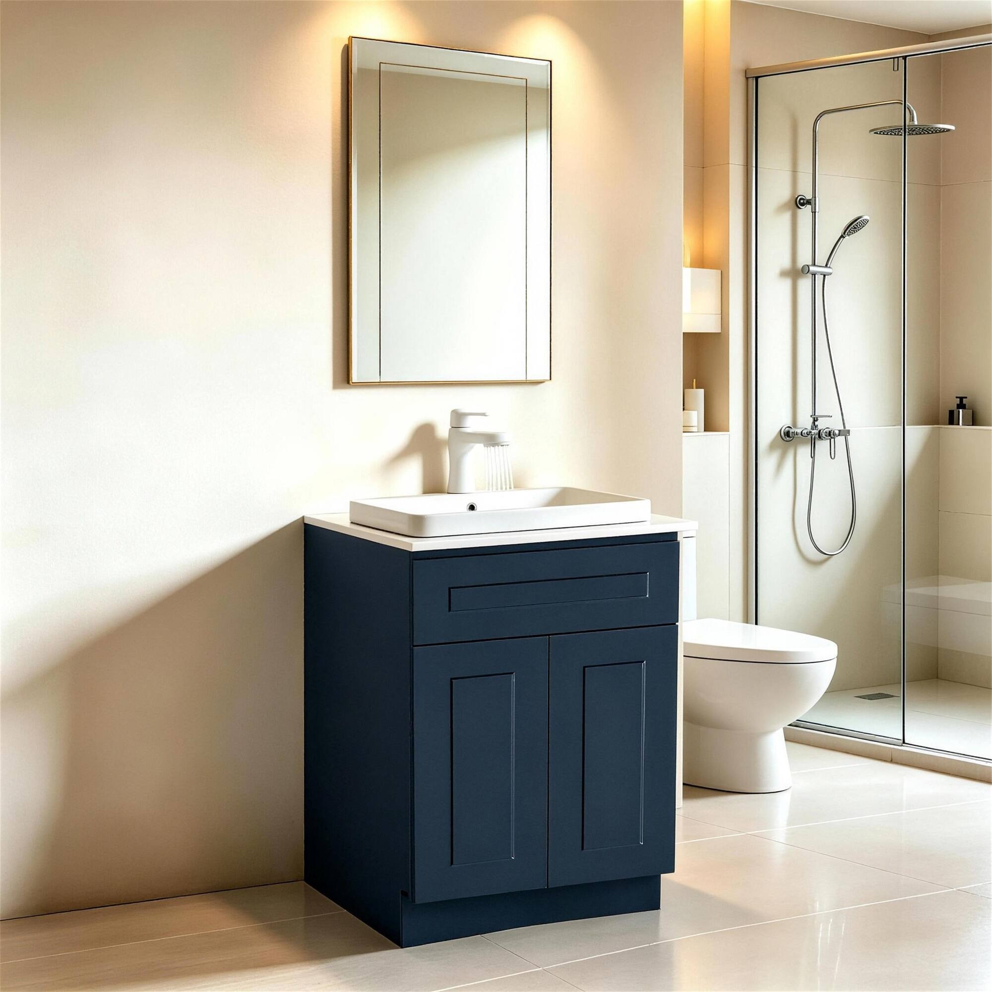 Alt View 3. Boyel Living - Navy Blue Shaker Base Cabinet 24-in L x 24-in W x 34.5-in H with Soft Close, Adjustable Shelves for Kitchen Bathroom - Navy Blue.