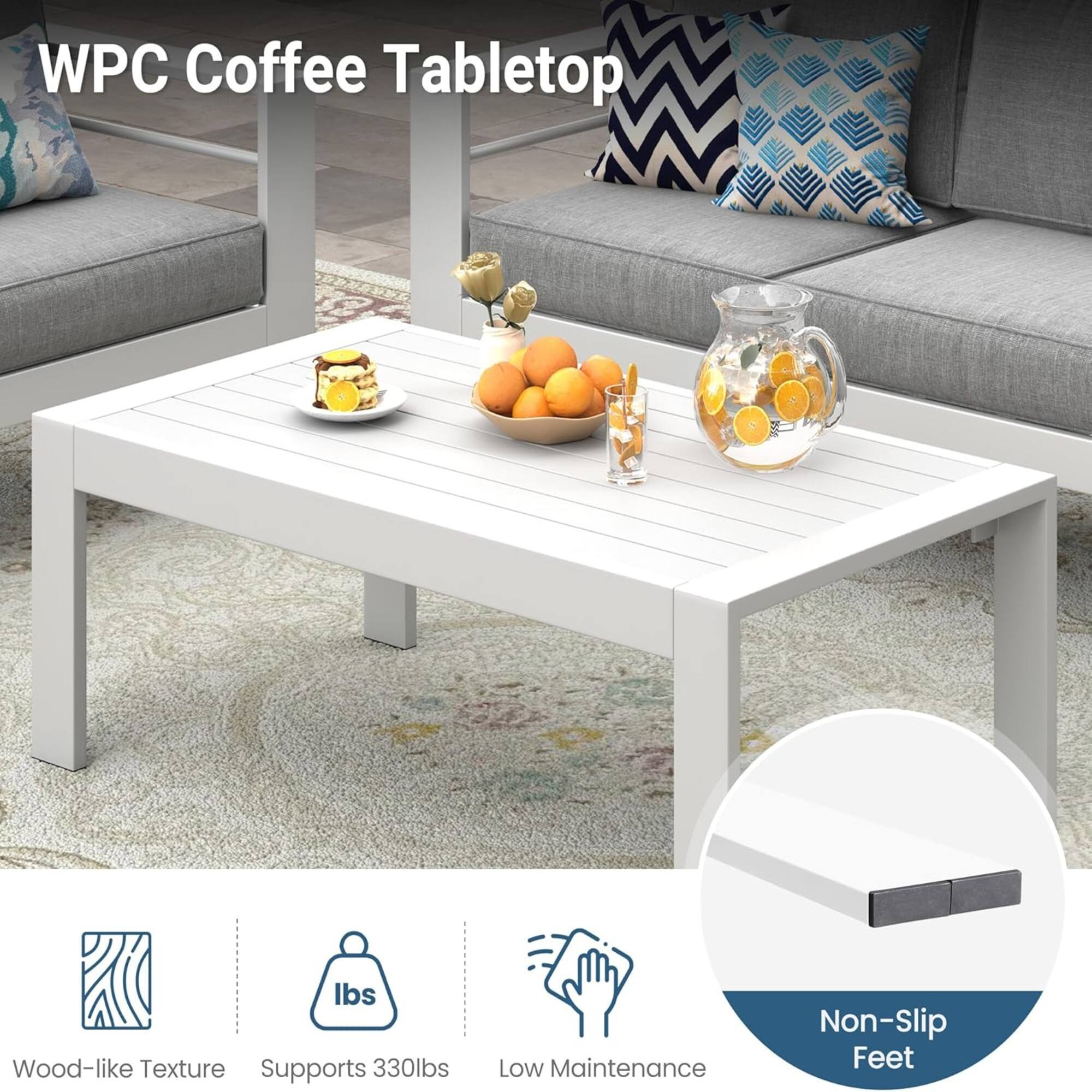 WPC Coffee Tabletop

- Wood-like Texture
- Supports 330lbs
- Low Maintenance
- Non-Slip Feet