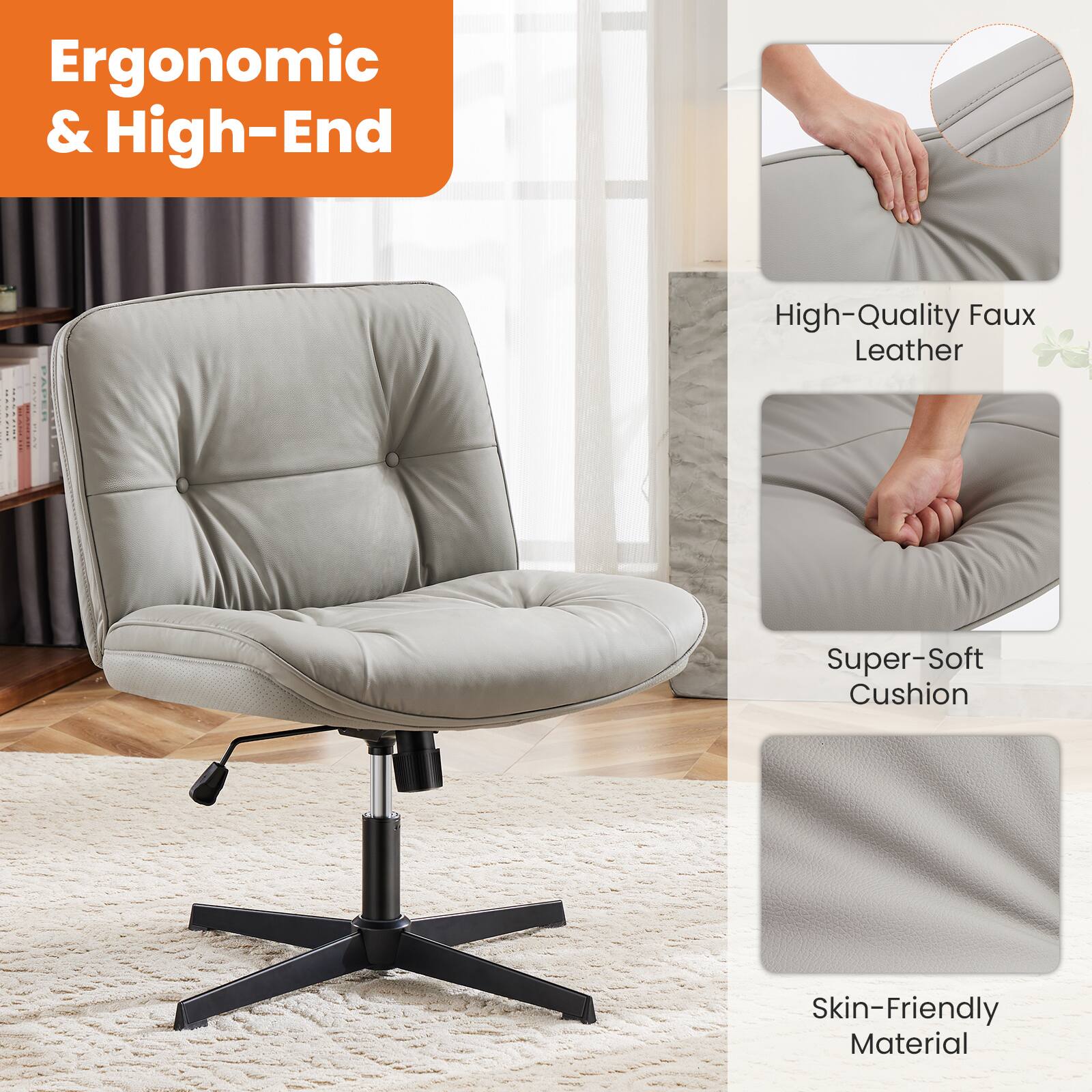 Ergonomic & High-End

High-Quality Faux Leather

Super-Soft Cushion

Skin-Friendly Material