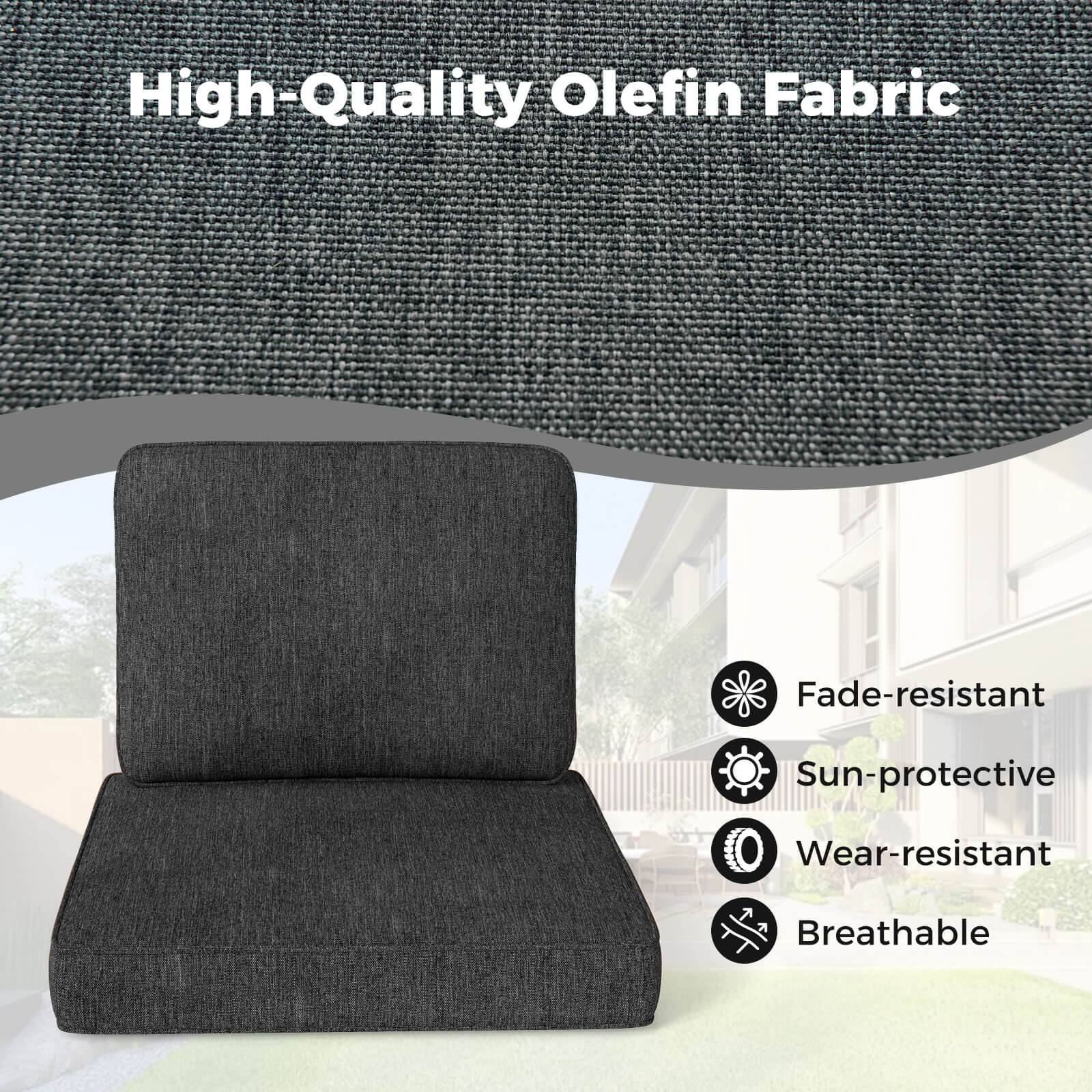 High-Quality Olefin Fabric

- Fade-resistant
- Sun-protective
- Wear-resistant
- Breathable