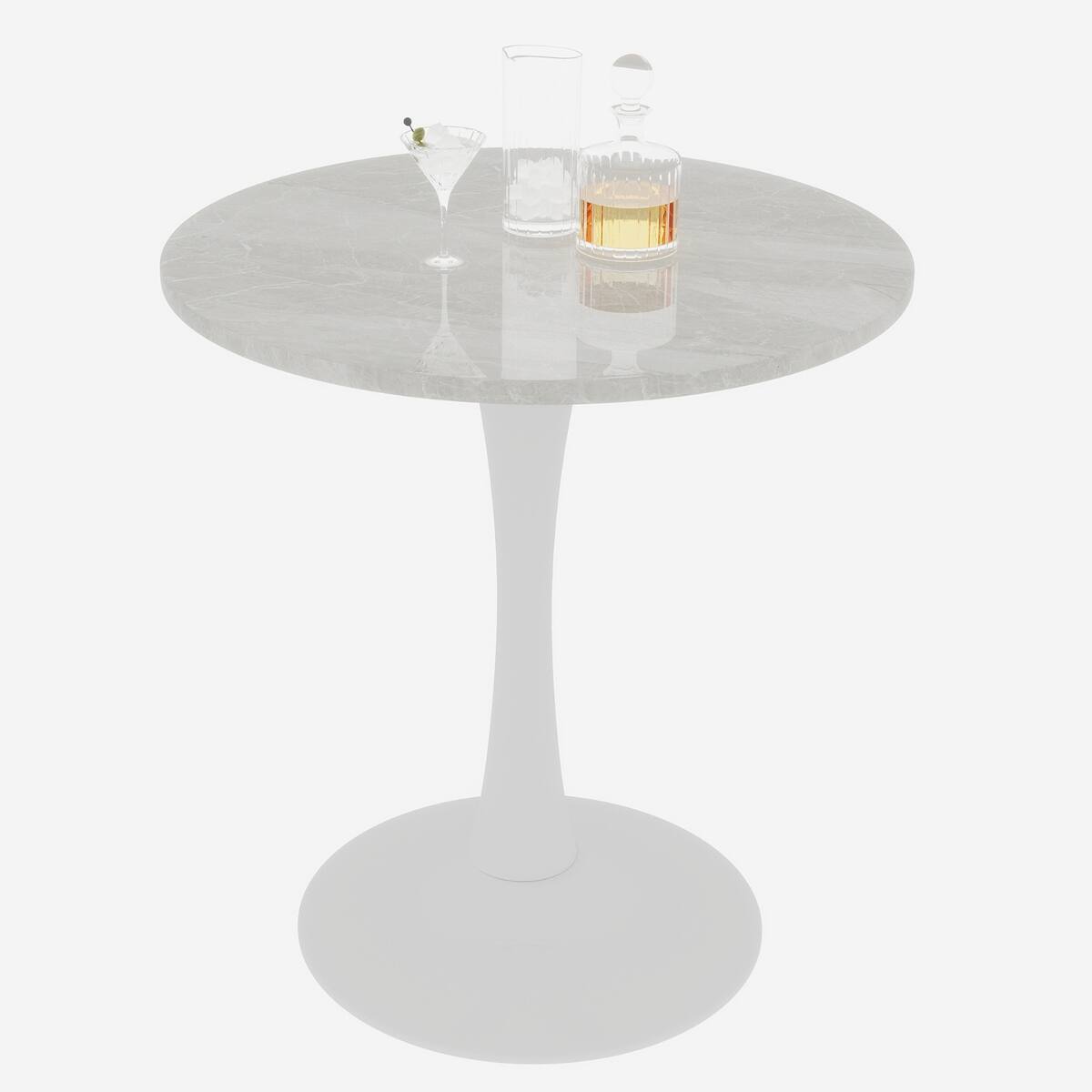 Alt View 8. Loheer - Loheer White Round Coffee Table with Marble Effect Top and Pedestal Base, 27.6-Inch - White.