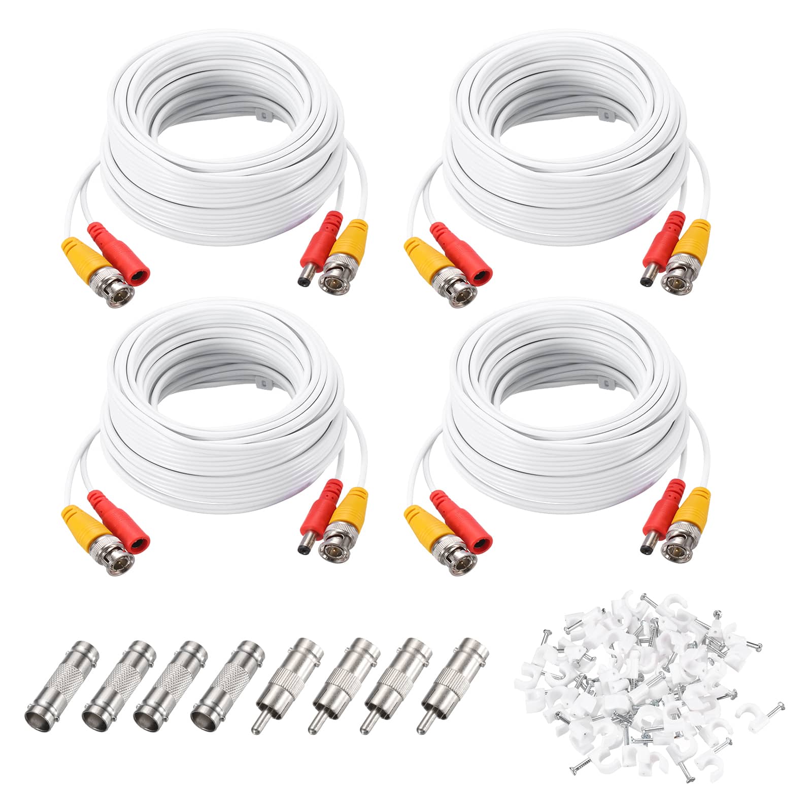 Unique Bargains - BNC Video Power Cable, 4 Sets, All-in-One CCTV Camera Extension Cord - White