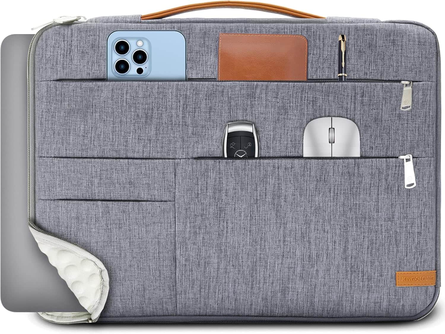 Wikistore - 15.6 inch Laptop Sleeve Bag Slim Lightweight Multiple Pockets Case for Acer Asus Dell Lenovo HP Grey - Gray