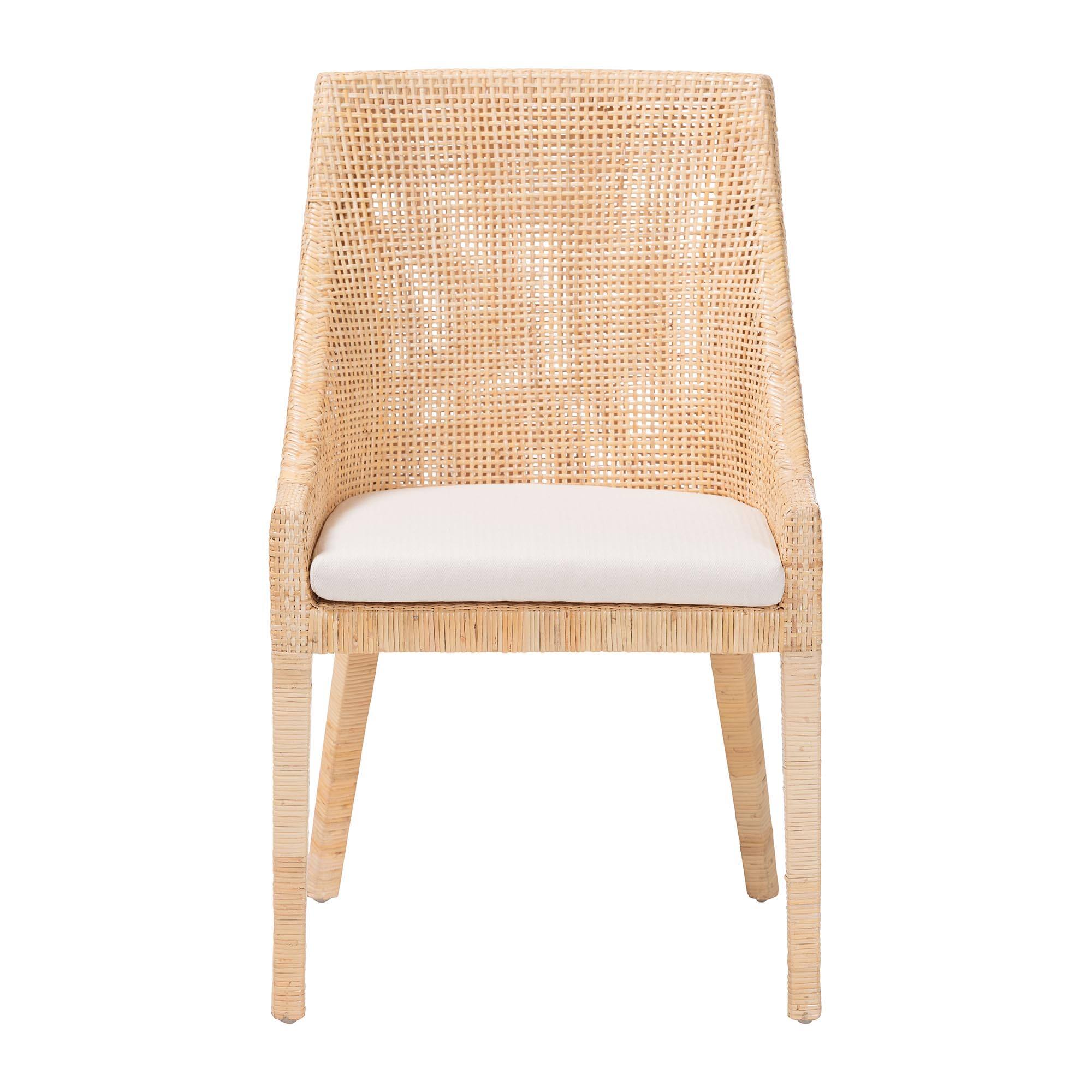 Angle. bali & pari - Beata Natural Rattan Dining Chair - Handcrafted Wingback Accent Chair with Woven Detailing and Removable Cushion - Light Honey.