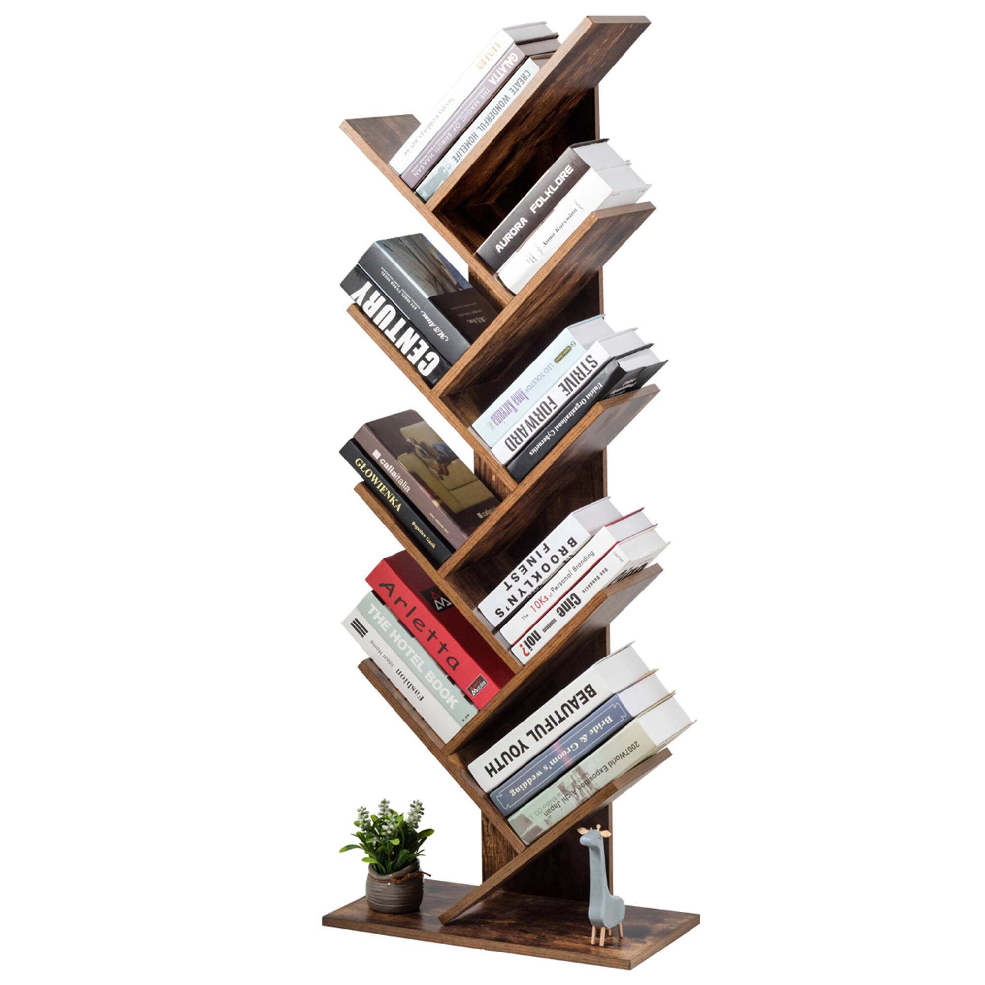 The image features a wooden bookshelf with various books arranged on it. The books are of different sizes and are placed in a neat and organized manner. The bookshelf is situated next to a potted plant, adding a touch of greenery to the scene. The books on the shelf are arranged in a way that showcases their titles, making it easy for readers to find and choose their desired books. The combination of the bookshelf and the potted plant creates a cozy and inviting atmosphere, perfect for a reading nook or a home library.