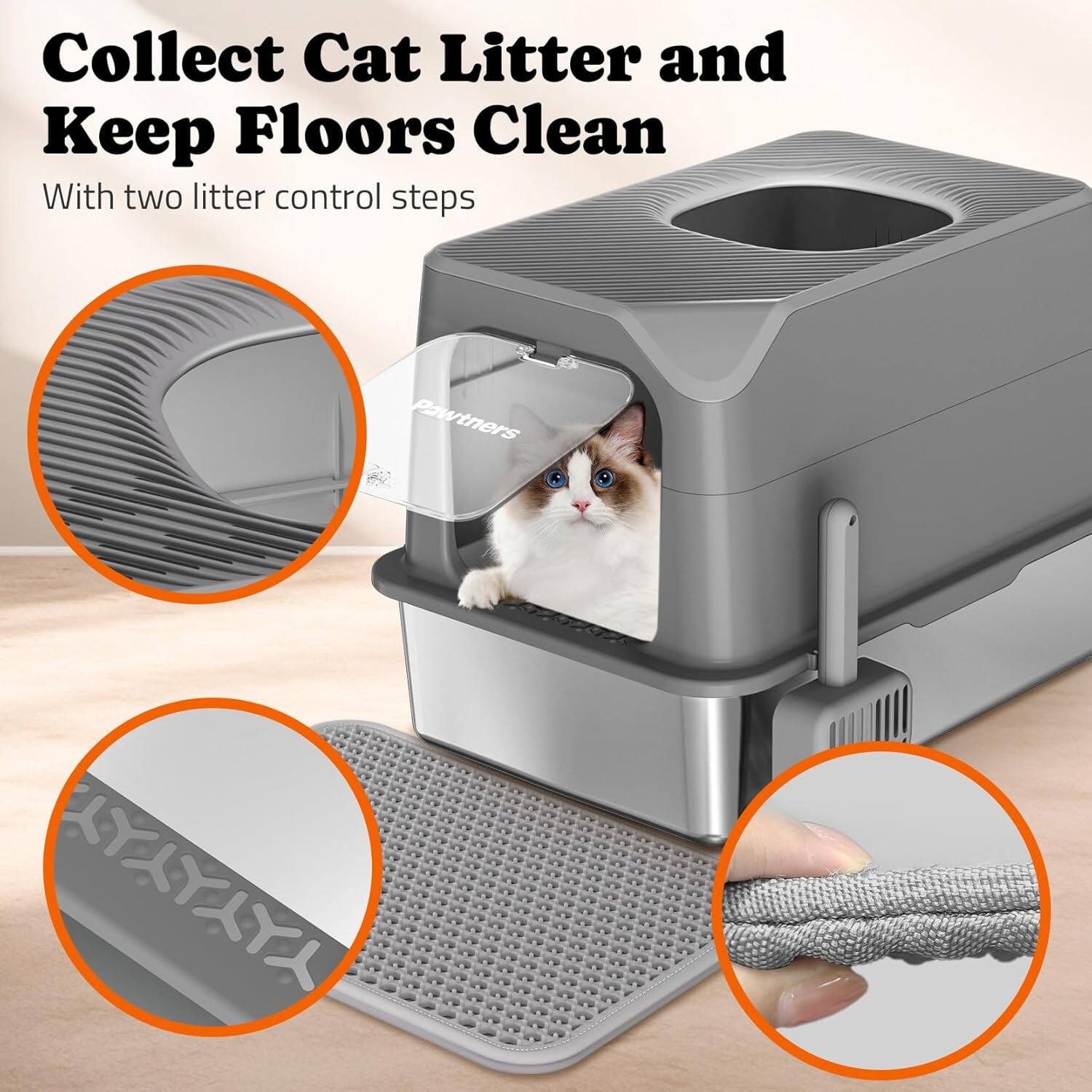 Collect Cat Litter and Keep Floors Clean
With two litter control steps
Pawtners
