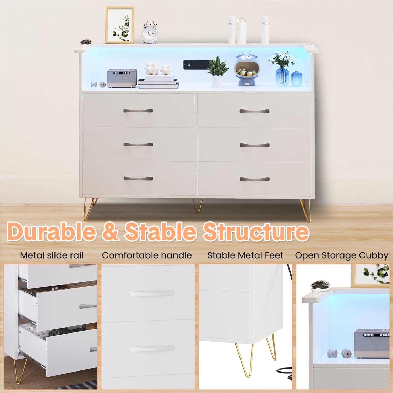 Durable & Stable Structure

- Metal slide rail
- Comfortable handle
- Stable Metal Feet
- Open Storage Cubby