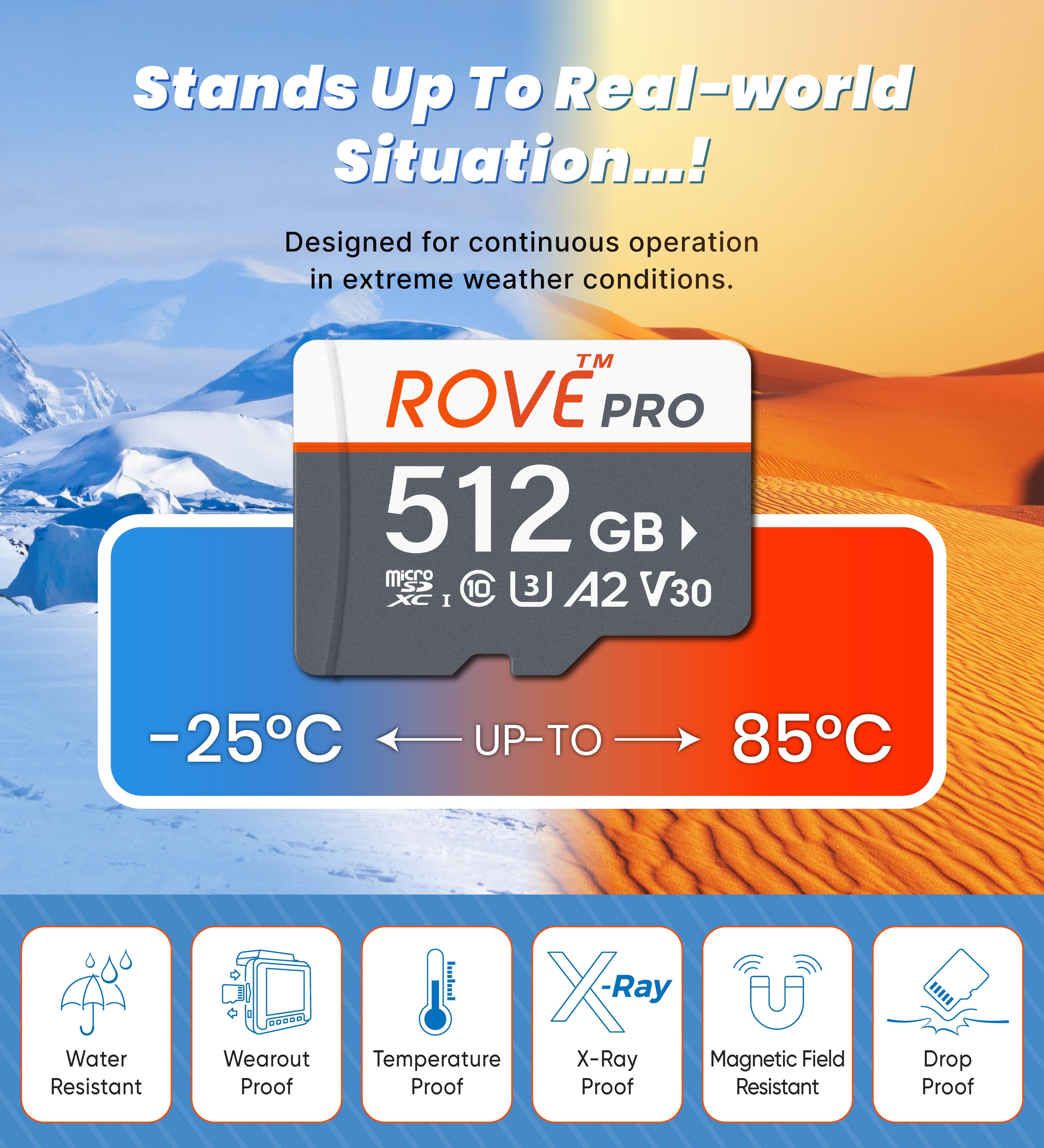 ROVE PRO microSDXC Memory Card with Adapter, 100MB/s Read Speed