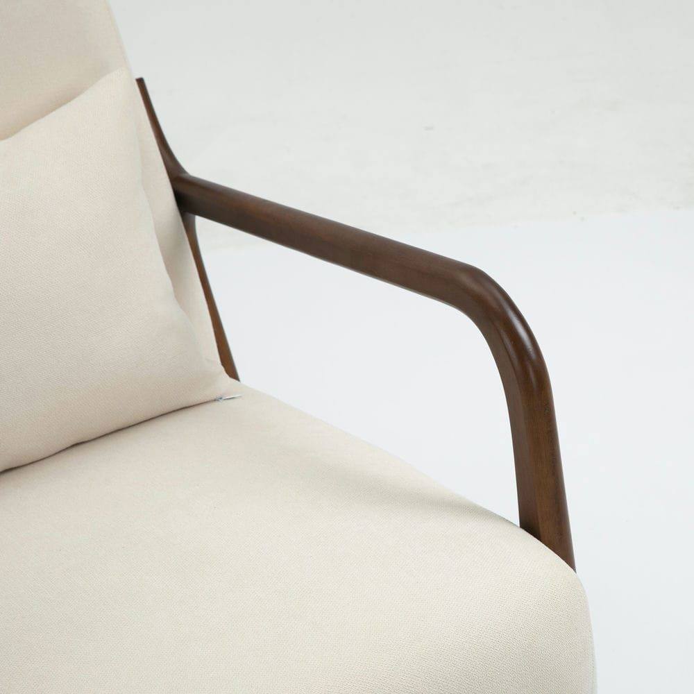 Left. Kadyn - Mid Century Modern Accent Chair with Wood Frame & Waist Cushion, Upholstered Reading Armchair for Living Room, White - White.