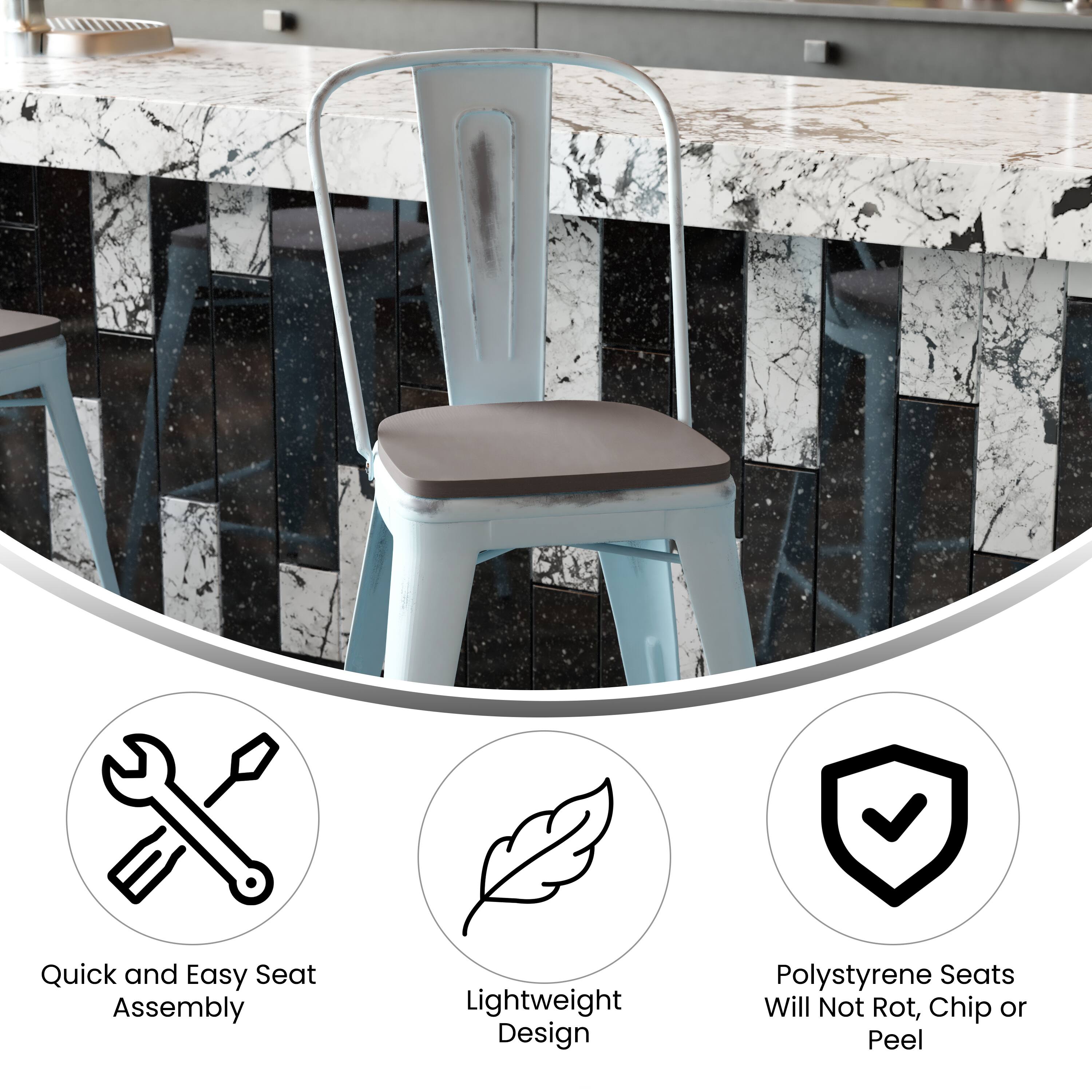 Quick and Easy Seat Assembly  
Lightweight Design  
Polystyrene Seats Will Not Rot, Chip or Peel