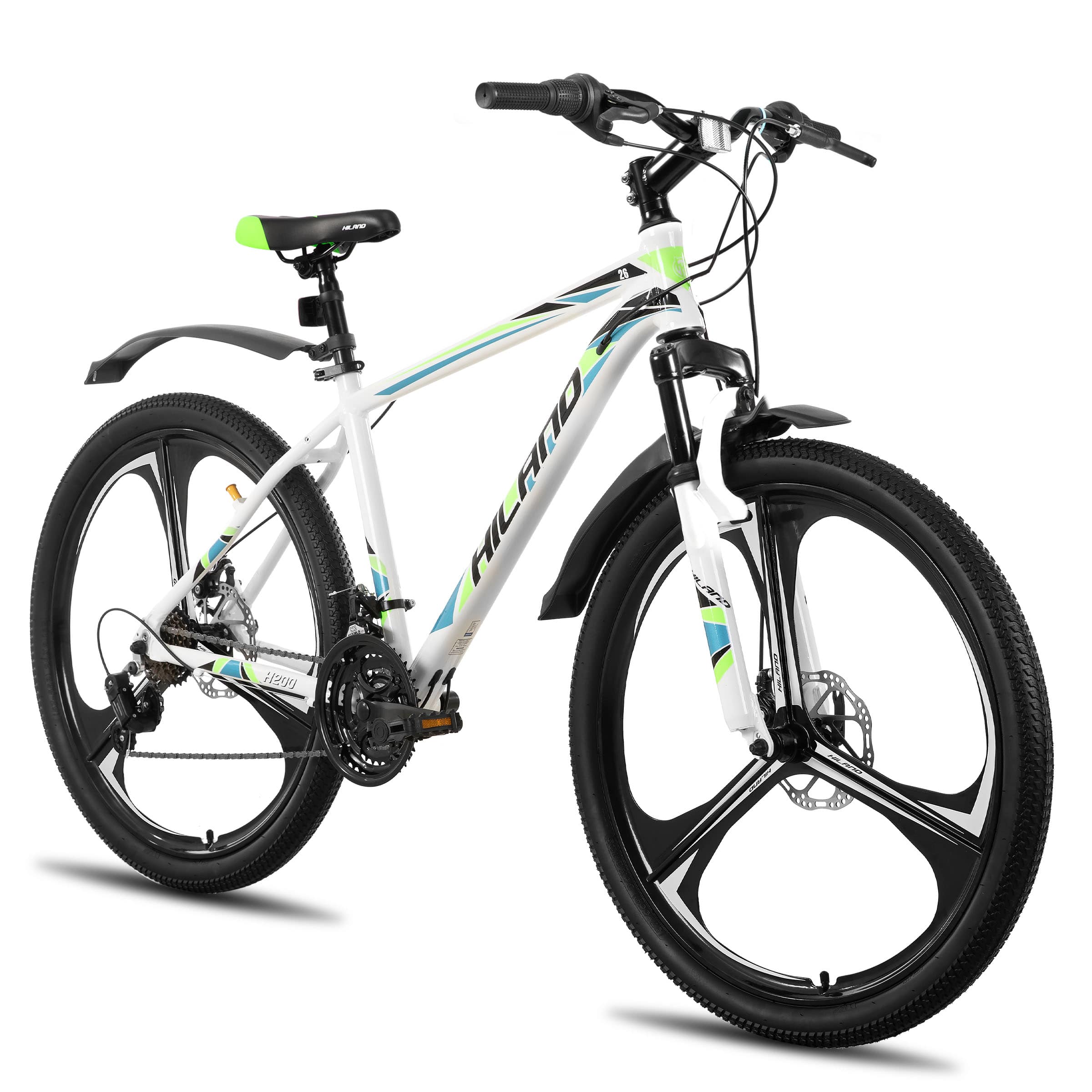 HILAND - 26" Mountain Bike for Men Women Adults, 18-Speed, Disc Brake, Lightweight Aluminum Frame, 3 Spoke MTB - White