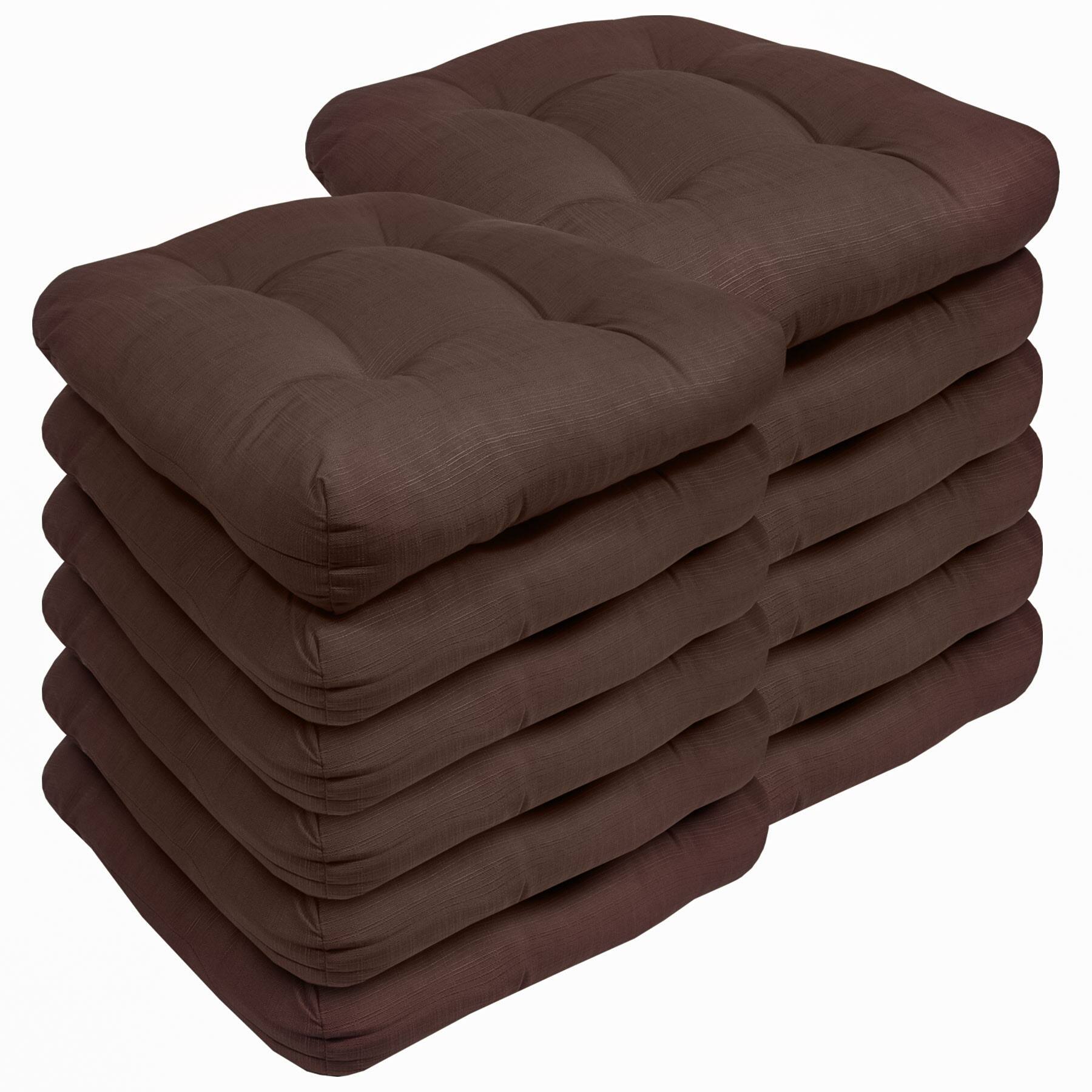 Angle. Sweet Home Collection - Patio Cushions Indoor/Outdoor Chair Pads Tufted 19" x 19", 12-Pack - Chocolate.