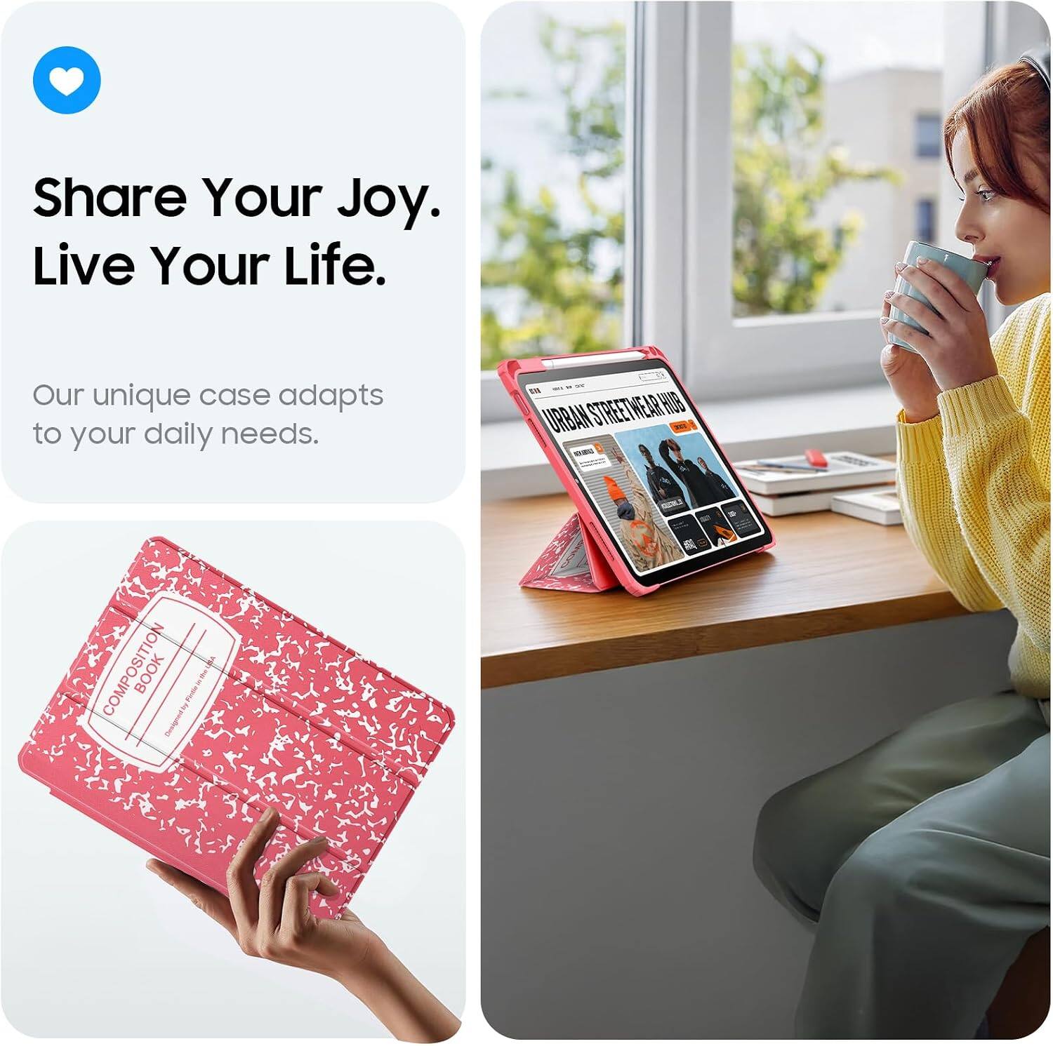 Share Your Joy. Live Your Life.  
Our unique case adapts to your daily needs.  
E STREETHEAR HUB URBAN - COMPOSITION BOOK