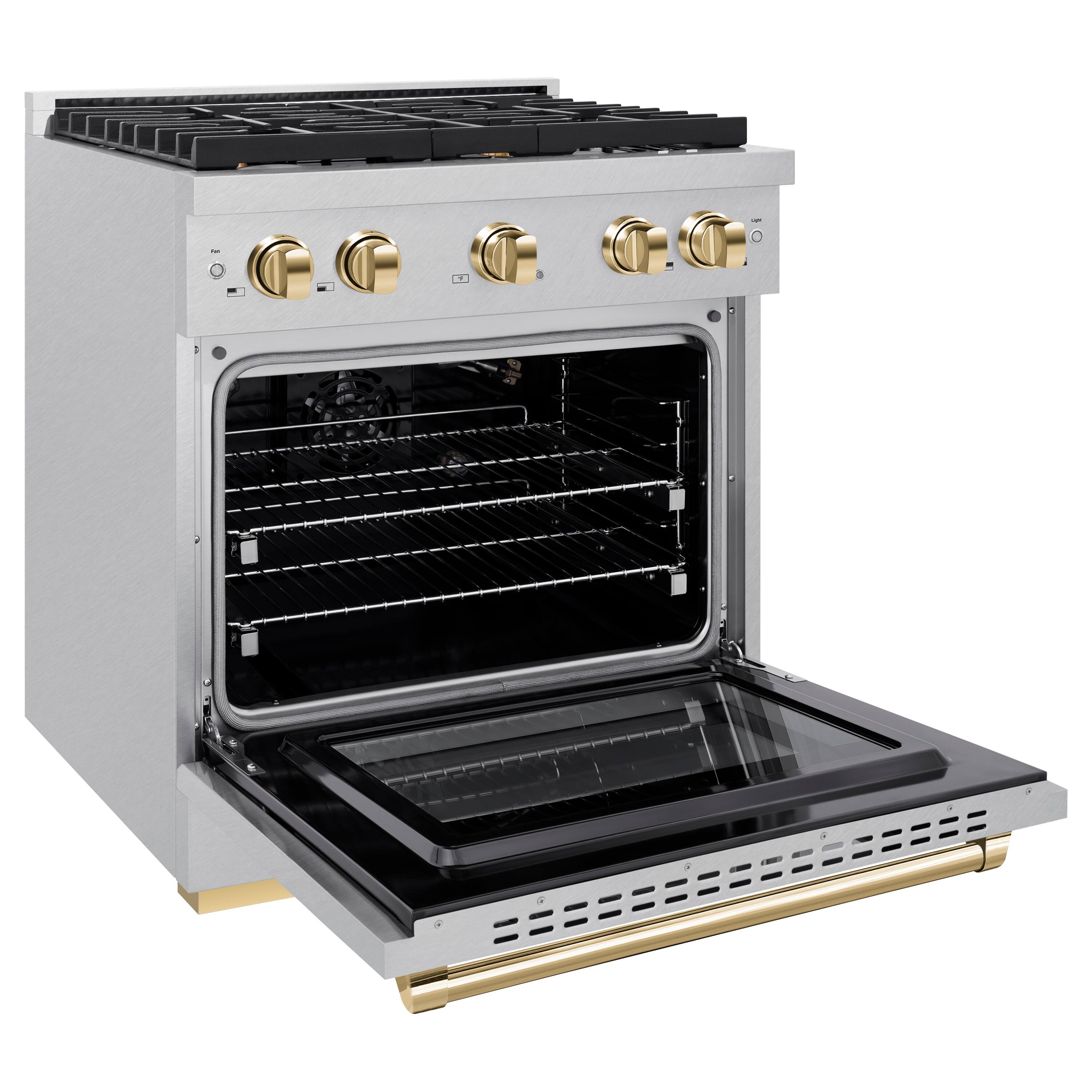 Alt View 1. ZLINE - ZLINE Autograph 30 in. Paramount Satin Steel Gas Range w/ 4 Burners & Gold Accents (SGRSZ-30-G) - Stainless Steel.
