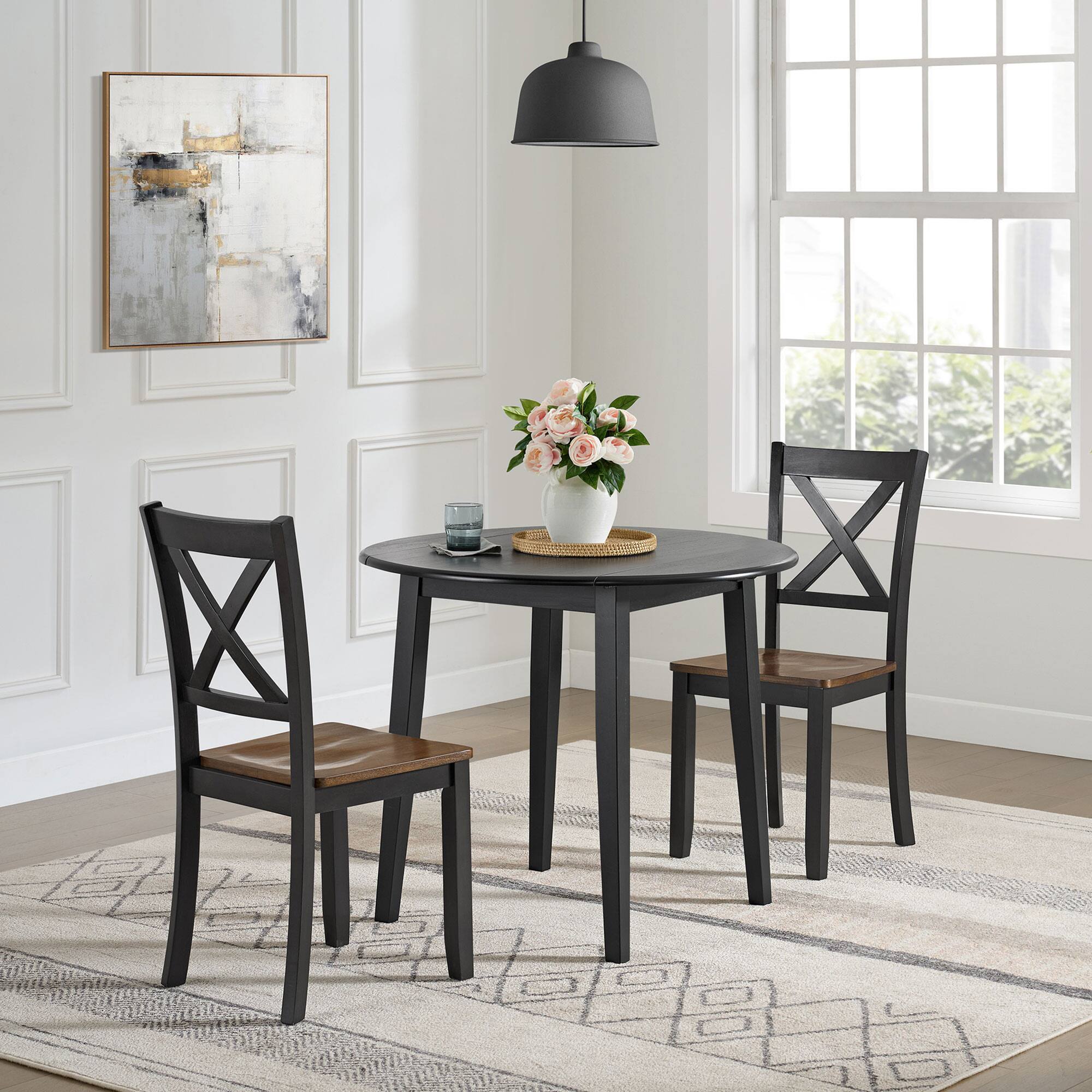 Alt View 7. ROME + OAK - ROME + OAK Hinged Drop Leaf Dining Table, 22 to 36 Inch Round Tabletop, Black - Black.