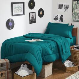 Sweet Home Collection - 7PC Campus Ready Dorm Twin XL Bedding Bundle, Solid Comforter, Bed Pillows and Sheet Set - Teal