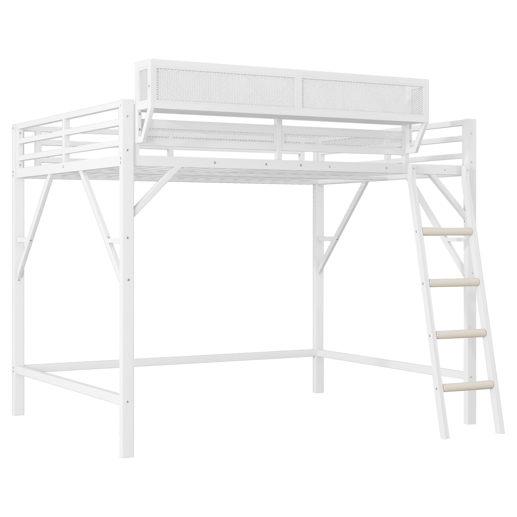 Alt View 5. GOODSILO - Queen Size Metal Loft Bed with Storage Shelves and Ladder for Kids and Teens - White.
