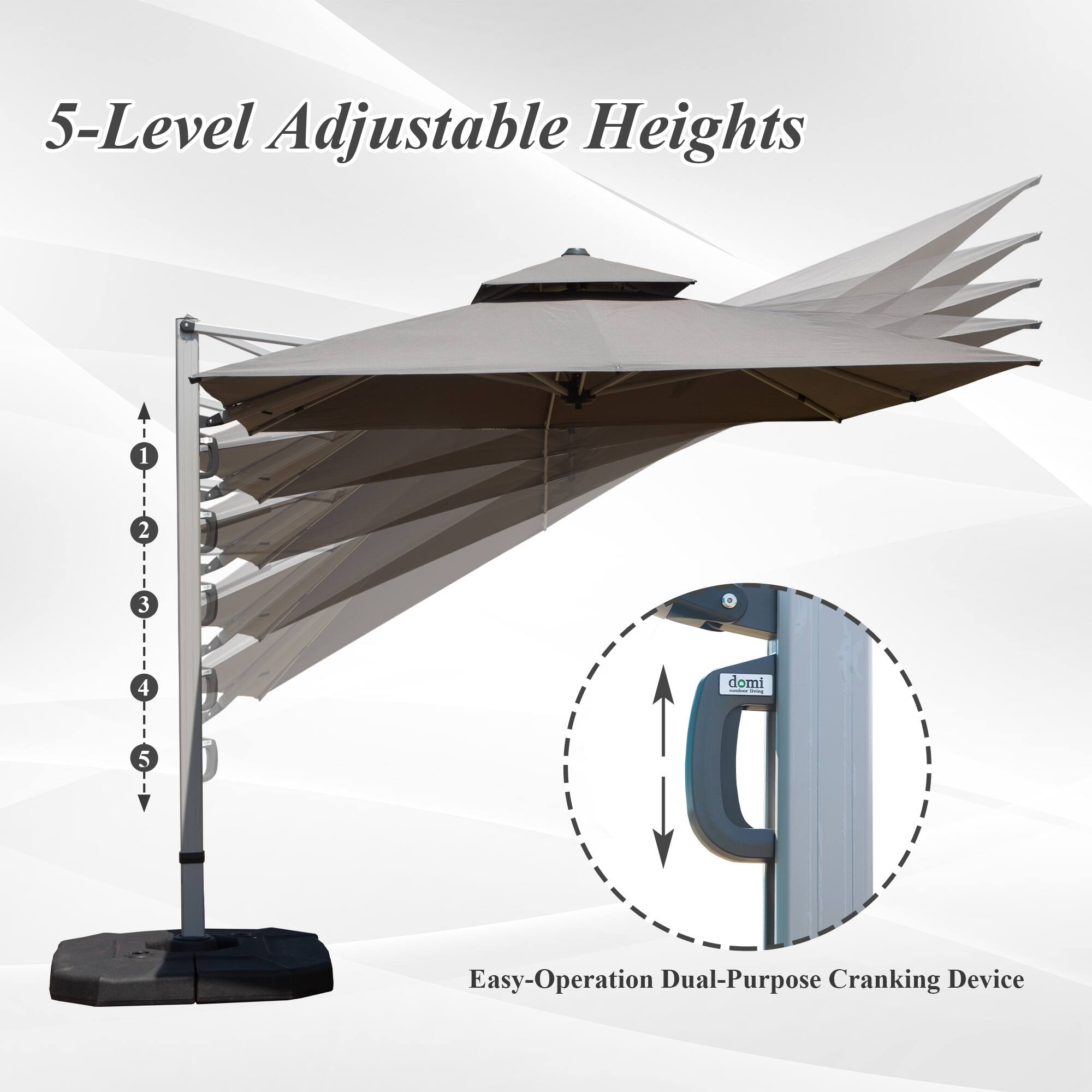5-Level Adjustable Heights

Easy-Operation Dual-Purpose Cranking Device
