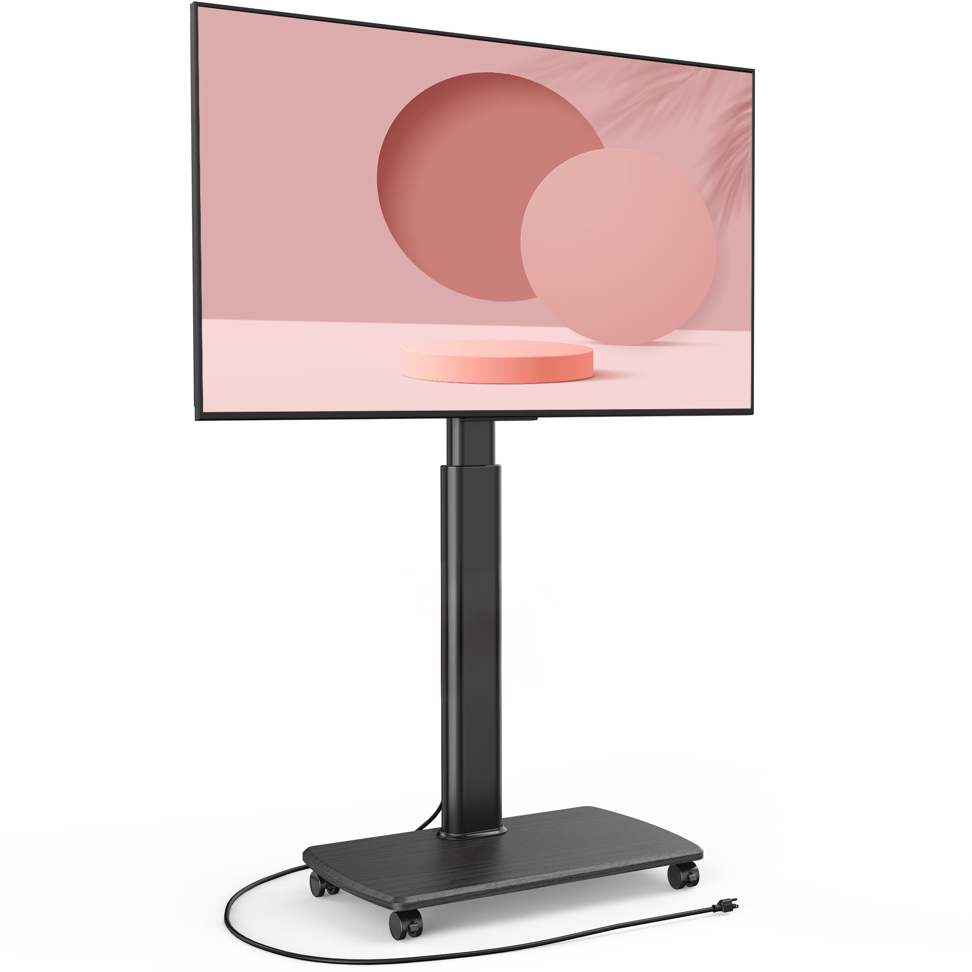 Front. ThinkLink Electronic - Rolling Stand Tvs Portable Mobile Cart Wheels Tall Universal Floor Stands Swivel Mount Fit Corner Bedroom - Classic Black with Power Outlet.