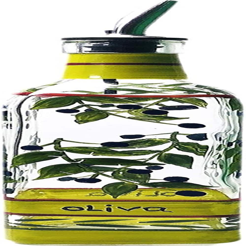 Schertz - Hand Painted 8oz Glass Olive Oil & Vinegar Cruet with Stainless Steel Spout