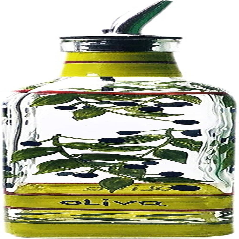 Schertz - Hand Painted 8oz Glass Olive Oil & Vinegar Cruet with Stainless Steel Spout