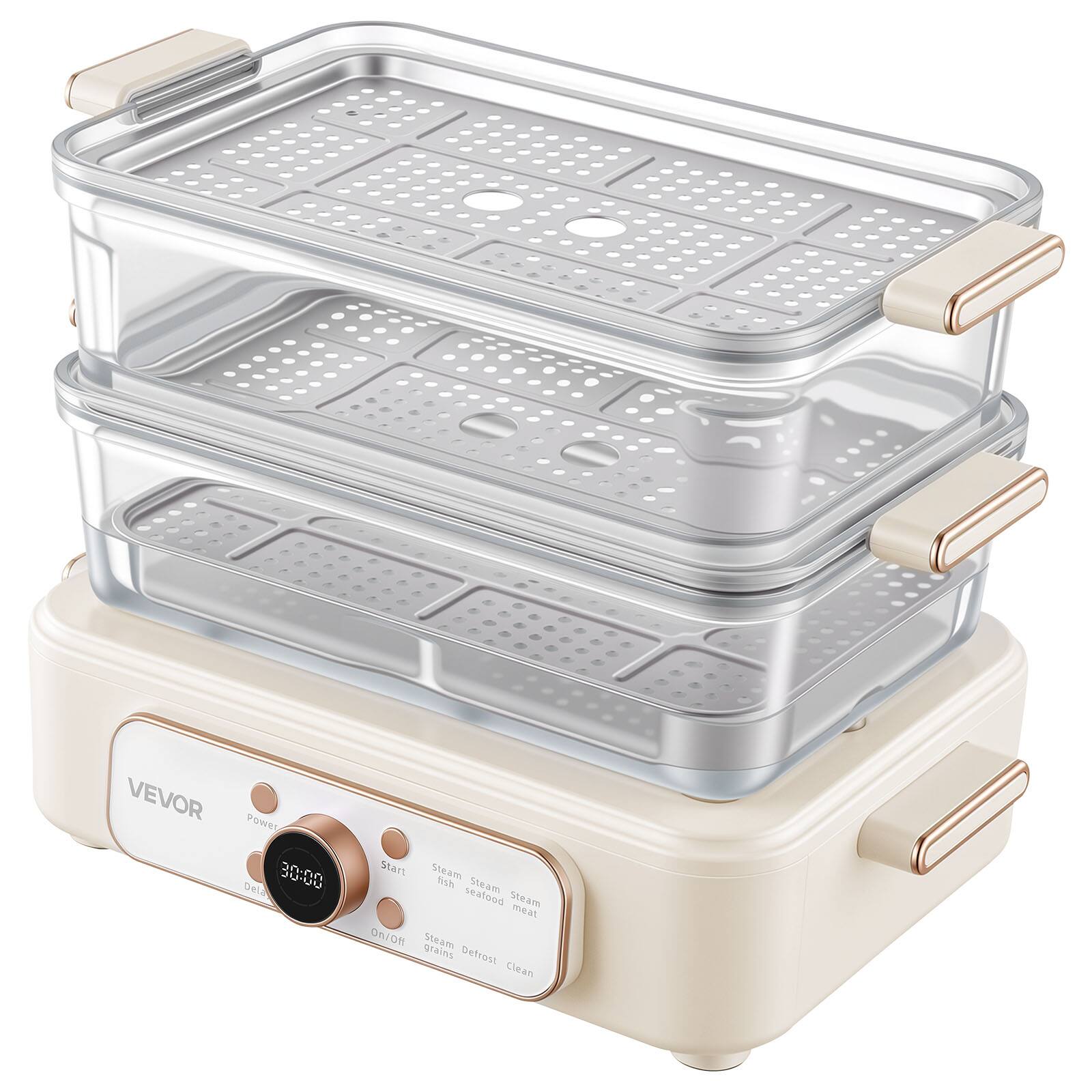 VEVOR Power Dela 30.00  
Start  
Steam fish  
Steam seafood  
Steam meat On/Off  
Steam grains  
Defrost  
Clean