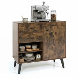 Costway - 31" Sideboard Credenza Buffet Cabinet with Storage & 2 Open Compartments - Rustic Brown