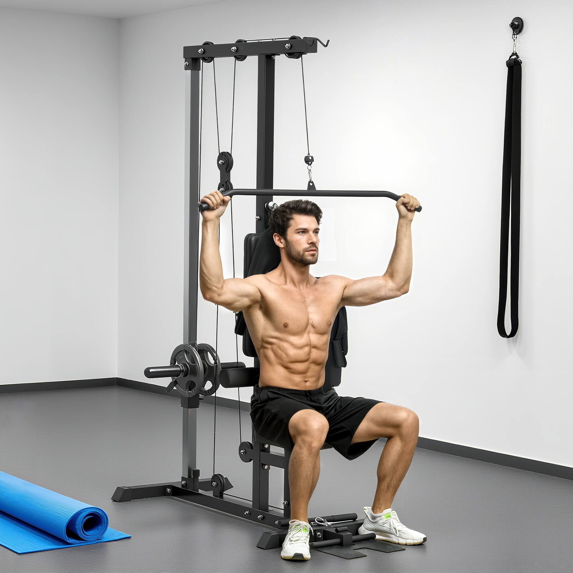 Alt View 1. Soozier - Cable Machine, LAT Machine with High and Low Pulley Stations, Cable Row Machine - Black.