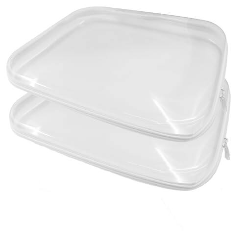 Front. ESBANY - 2 Pcs Clear Hard Shell Zipper Case, Portable Cosmetic Cases with Zippers, Clear Zipper Pouches Hard Shell Toy Storage - 2PCS-L.