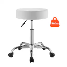 VEVOR - Rolling Stool with Wheels,500 lbs Weight Capacity, Height Adjustable,Thick Cushion Ergonomic PU Leather Seat,360° Swivel - White