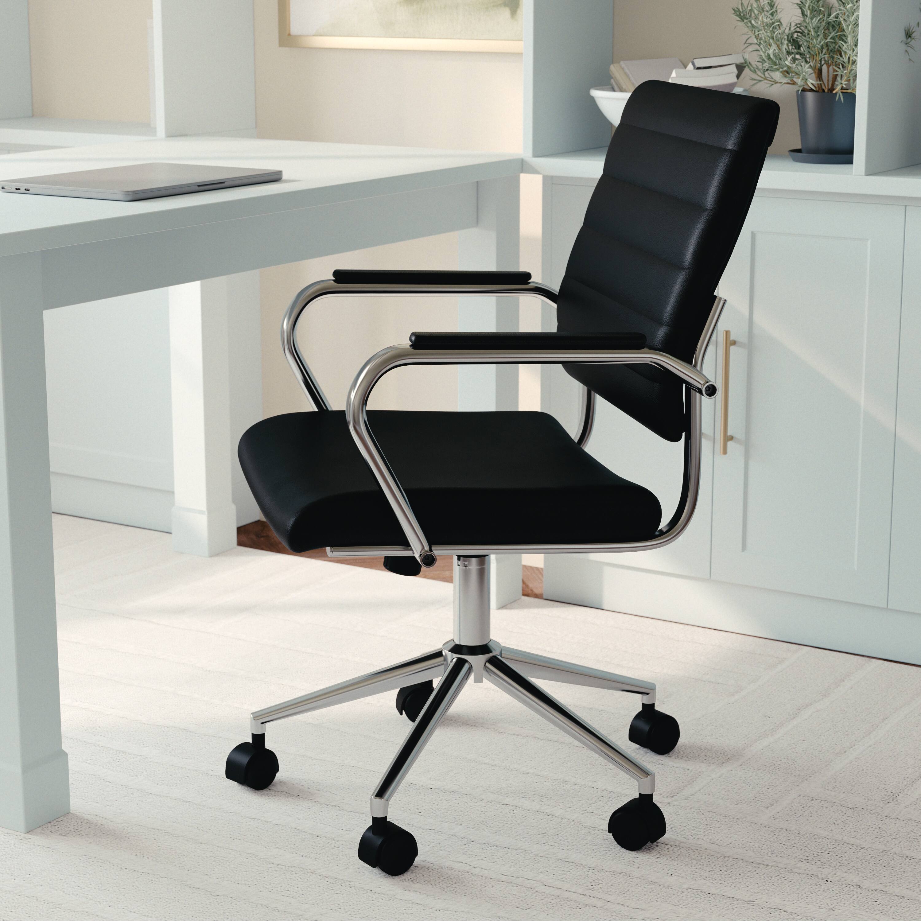 Alt View 14. Martha Stewart - Piper Ribbed Faux Leather Office Chair - Black Faux Leather/Polished Nickel.