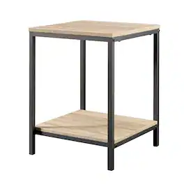 Hivvago - Modern Black Metal Frame End Table with Oak Finish Wood Top and Bottom Shelf - Black, Oak