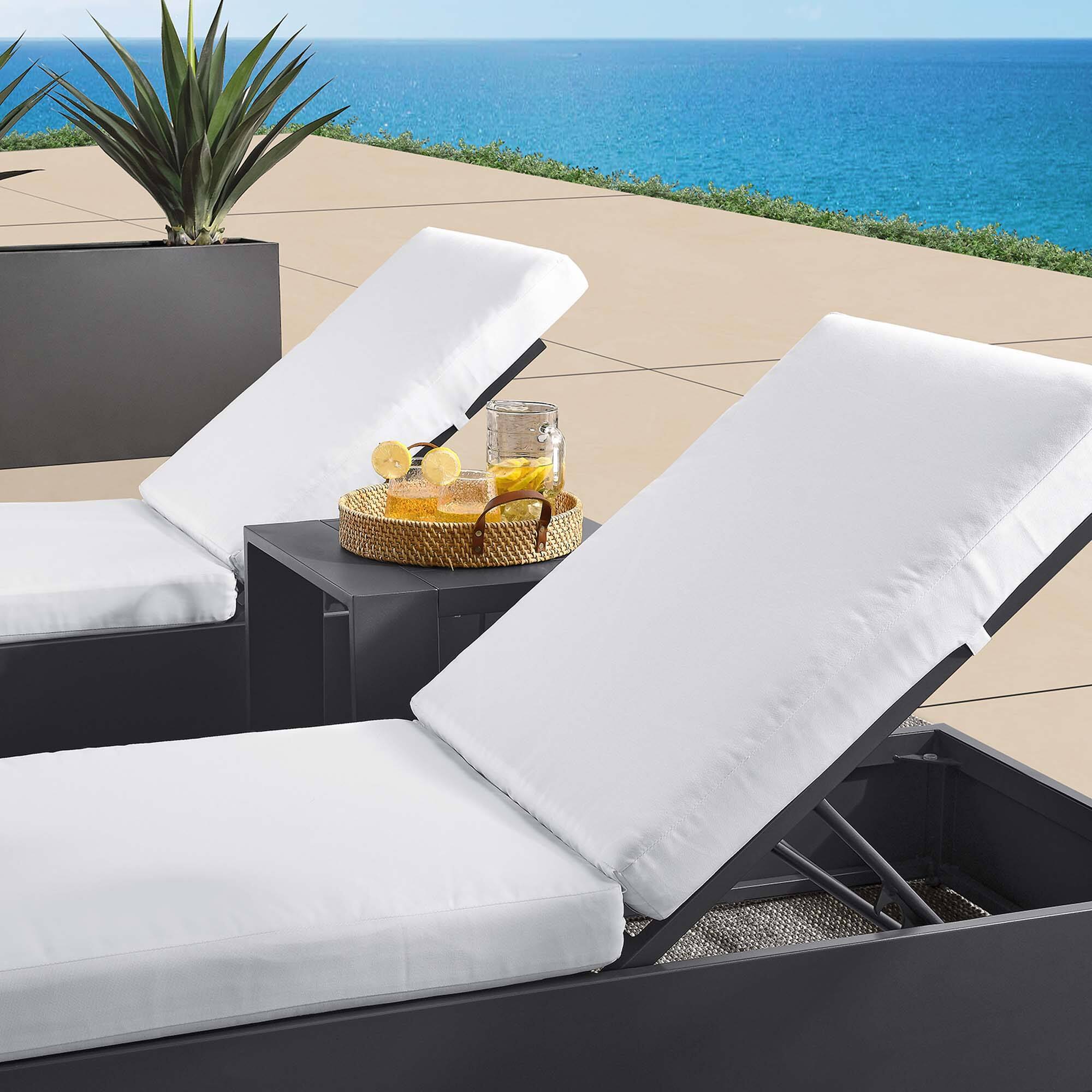 Alt View 3. Modway - Tahoe 3-Piece Outdoor Powder-Coated Aluminum Chaise Lounge Set - 2 Reclining Chaise Chairs and Slatted Side Table - Gray White.