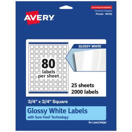 Avery - Glossy Square Labels, 3/4" x 3/4", 2,000 Total - White