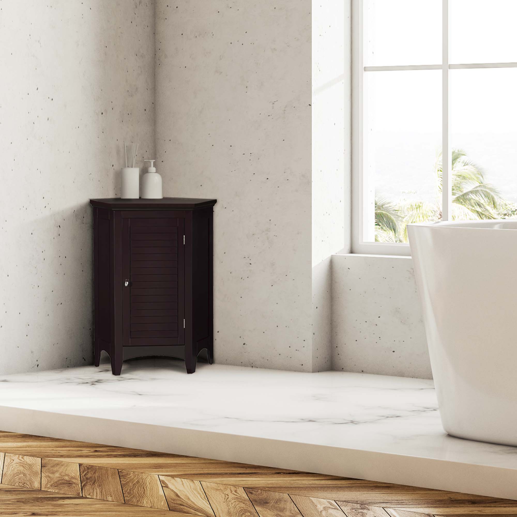 Front. Teamson Home - Teamson Home Glancy Corner Floor Cabinet with Faux Louvered Door, Dark Brown - Brown.