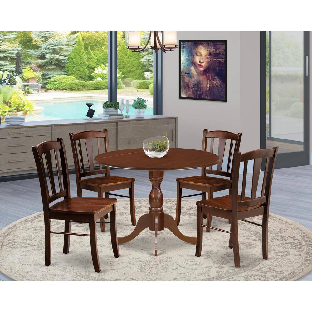 Alt View 3. East West Furniture - DMDL5-MAH-W - 5-Pc Kitchen Dining Room Set- 4 Dining Chairs with Wooden Seat and Slatted Chair Back - Dropleafs Dining - Mahogany.